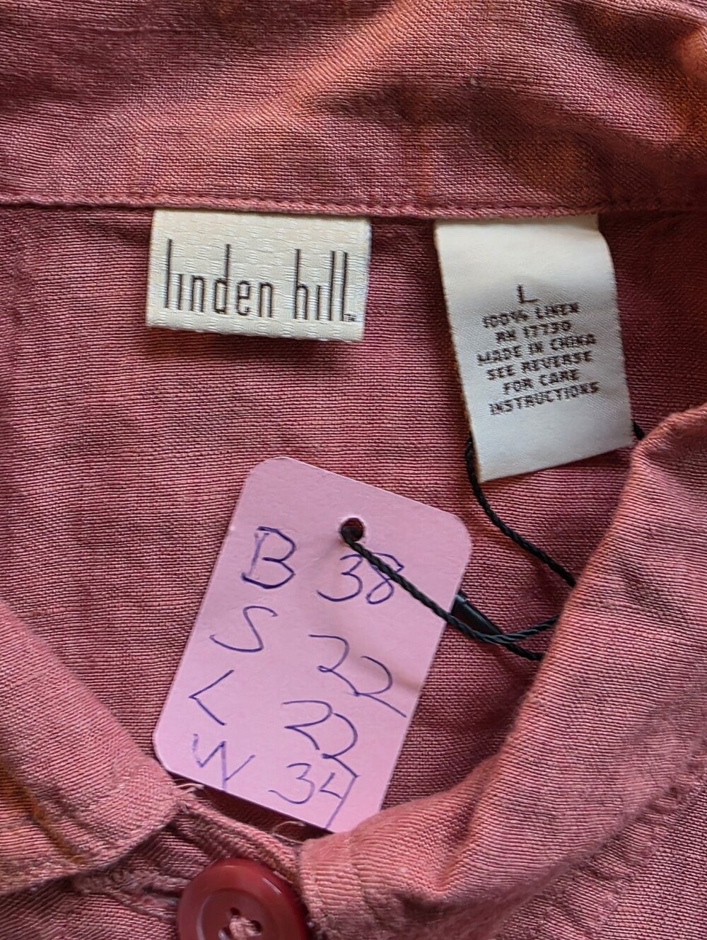 Linden Hill Button Front 100% Linen Jean Style Jacket in Rust Red Size Large - Picture 5 of 5